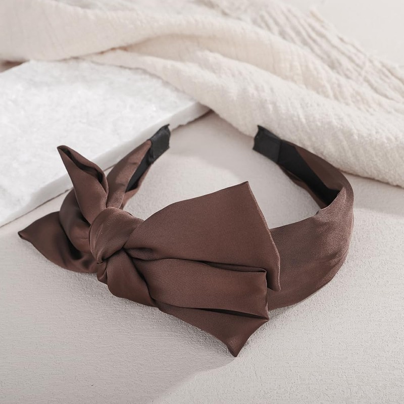 Wiwpar Cute Women's Brown Silky Satin Twisted Wide Bow Knotted