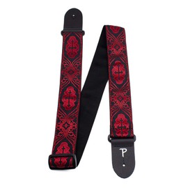 Perris Leather - Red Crosses Jacquard Ribbon Guitar Strap, with Leather Ends - Electric/Acoustic/Bass - Adjustable Strap From 39″ to 58″ - Red/Black (TWS-7071)