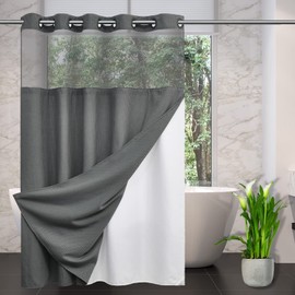 CYPL No Hooks Needed Waffle Weave Shower Curtain with Snap in Fabric Liner Set, Double Layer with See Through Mesh Top Window Shower Curtains,Hotel Style,Waterproof & Washable, SPA ,71Wx74H ,Grey