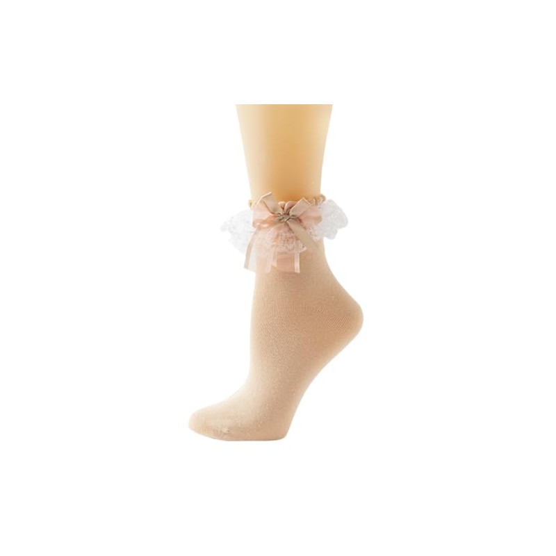 Gellwhu Lace Ruffle Frilly Ankle Socks for Women With Bow