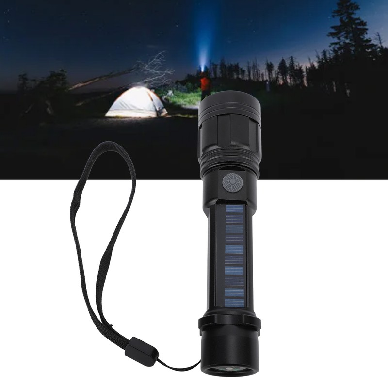 LED Flashlight Zoomable 3 Light Modes USB Or Solar Charge