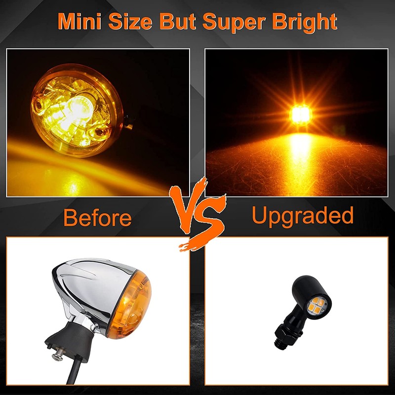QUASCO Front Rear Motorcycle Turn Signals, Mini Size Led Brake