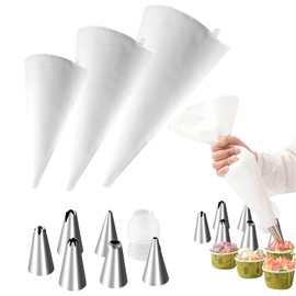 3 Stück Spritzbeutel Wiederverwendbar, 40/35/30 cm Spritzbeutel mit Tüllen, Piping Bag, 5 Edelstahl Spritztüllen Set für Gebäck, Torten Geeignet, Hausbacken