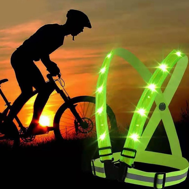 LED Reflective Safety Vest Adjustable USB Rechargeable Vest Warning Vest