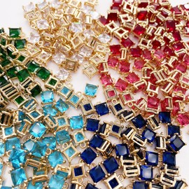12Pcs Square Birthstone Charms Mix Crystal Rhinestone Gemstones Pendants Gold Plated Alloy for Jewellery Making DIY Craft Bracelet Necklace Earring(Mix)