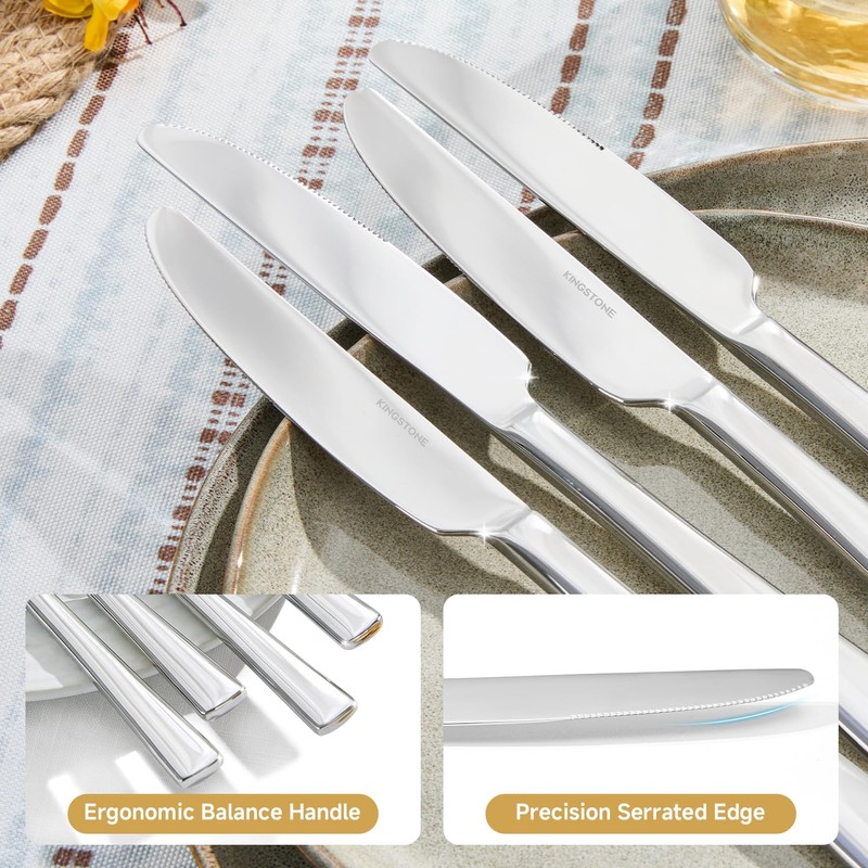 KINGSTONE 4 Piece Dinner Knives Set, Stainless Steel Knives