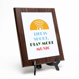 Signs ByLITA Life Is Short, Play More Music, Wooden Frame 5x7 Decorative Wall Plaque | Funny Music Industry Plaques