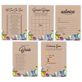 Inkdotpot Rustic Kraft Floral Theme Bridal Shower Games Set Of 5 (Activities for 50 Guests) Fun Bachelorette Party Games Set Bundle