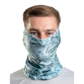 Aqua Design Fishing Hunting Masks Neck Gaiter: Men and Youth UPF 50+ Sun Mask Protection: Camo Face Cover Balaclava Bandana: Aqua Sky size Large