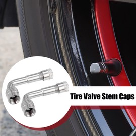 X AUTOHAUX 2Pcs Copper Nickel Plated Tyre Valve Extension Adaptor 90 Degrees Stem Extenders Caps for Cars Trucks Motorcycles Bikes Scooters Universal Extenders
