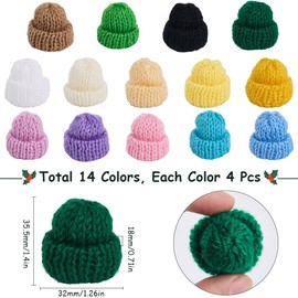 SUNNYCLUE 56Pcs 14 Colors Mini Knit Hats Mini Knitting Hats Mini Santa Hats Xmas Small Knitted Hat Tiny Craft Hat Miniature Hats for Christmas Ornaments DIY Art Crafts Hair Accessories Decoration