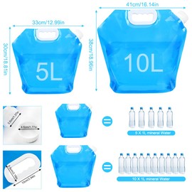 flintronic 2Pcs Collapsible Water Container, Large Capacity Foldable Water Container, Portable Carrier Water Bag Reusable, BPA-Free, for Sport, Hiking, Camping, BBQ (5L+10L)