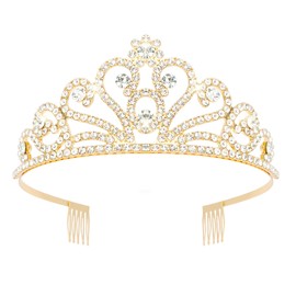 Tiaras and Crowns for Women Girls Birthday Queen Tiara Rhinestone Crowns with Combs Princess Fairy Tiara Aurora Crystal Crown Royal Wedding Crown for Bride Bridal Prom Hair Accessory for Women (Gold)