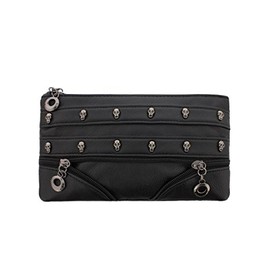 GOTHX Skull Heads Ladies Handbag Clutch Evening Handbag Steam Punk Rock Goth Gothic School College PU Vegan Leather Gig Festival Travel Bag