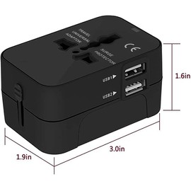 Universal Travel Socket International Adapter with Two USB Ports for Japan China Canada USA EU UK AU Over 150 Countries for Christmas (Black)
