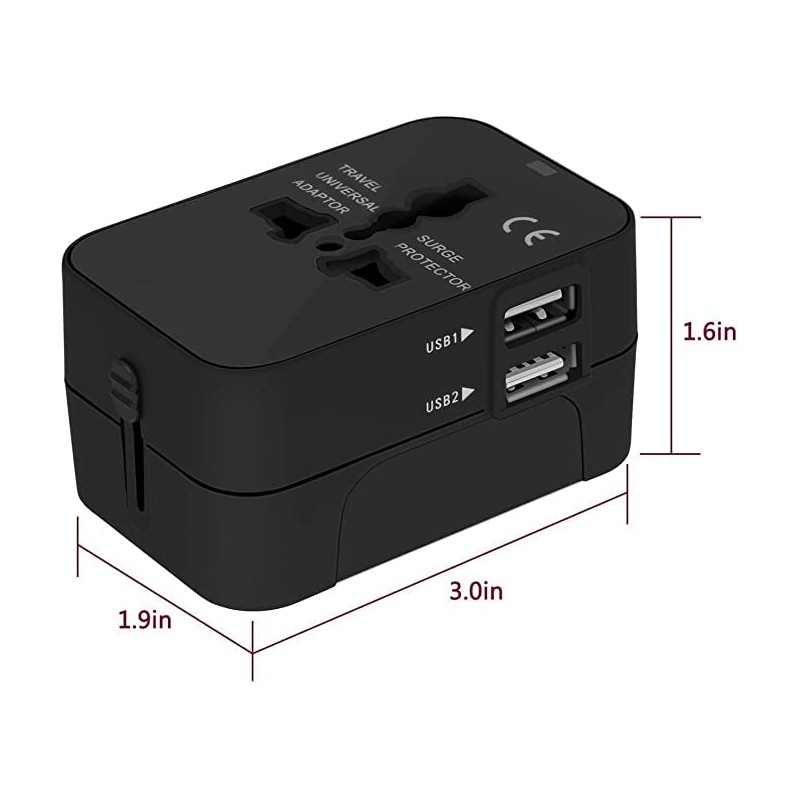 Universal Travel Socket International Adapter with Two USB Ports for