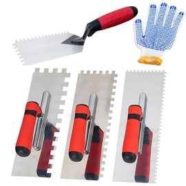 ESreake 5Pcs Square Notched Trowel Set,Stainless Steel Concrete Trowels Margin Flooring Trowel,Masonry Hand Tool with Soft Grip Handle for Wall Floor Tiling Installation