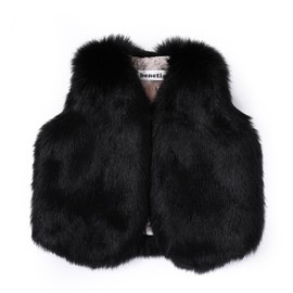 benetia Toddler Girls Vest Faux Fur Coat Black 4t