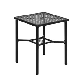 NUU GARDEN Patio Bar Table with 1.57" Umbrella Hole, Steel Metal Frame Bar Height Bistro Table, Outdoor Bar Table for Garden, Backyard, Poolside and Patio, Black