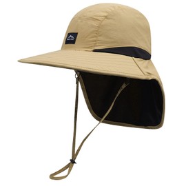 Croogo Fishing Hat with Neck Flap Sun Protection Hiking Bonnie Hat Men Women Safari Sun Hat Gardening Beach Hat,Khaki-RNYF01