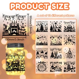 INFUNLY Set of 9 Christmas Theme Mason Silhouettes Jar Stickers 3.9x3.5Inch Christmas Decals Elk Santa Claus Snowman Tree Silhouette Cutouts for Home Wall Windows Scrapbook Decor DIY Crafts