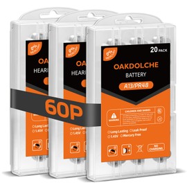 OAKDOLCHE 60 Count Hearing Aid Batteries Size 13, 1.4V Long Lasting