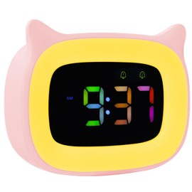 Seutgjie Digitaler Kinderwecker mit Nachtlicht, Lichtwecker für Mädchen Jungen Teenager Einschulung Schulanfang Geschenke 18 Klingeltöne Dual Alarms Snooze Modi 12/24 Stunden Rosa