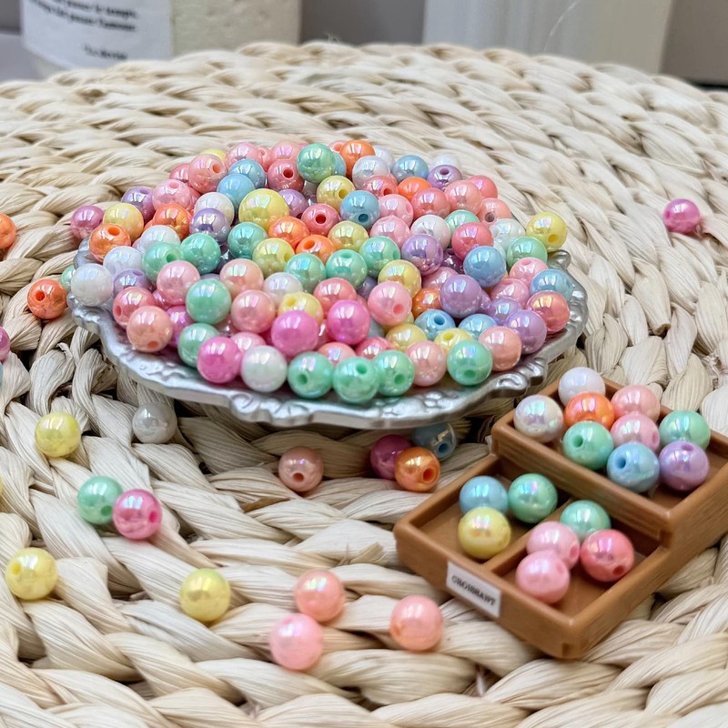 Fiozroor 200 Pcs 8mm Iridescent Colorful Pearl Craft Beads