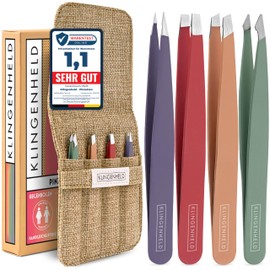 KLINGENHELD Precise Tweezers Set with Hand-Cut Tips - Perfect for All Applications - Includes Cotton Case 100% Plastic-Free & Sustainable - Tweezers Eyebrow Plucking, 21 Colours