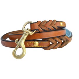 Soft Touch Collars Leather Braided Dog Leash, Tan with Teal Padded Handle, 4ft Long x 1/2 Inch Wide, for Small Dogs
