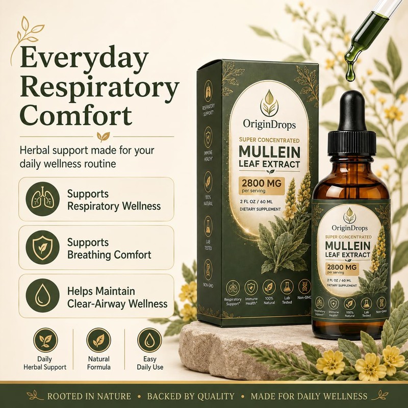 Origin Drops Mullein, Mullein Drops for Lungs, 2 Fl Oz,