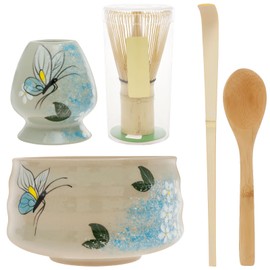 shaojian 5Pcs Matcha Whisk Set Elegant Japanese Ceramic Matcha Bowl Kit with Bamboo Whisk/Holder/Scoop/Spoon and 580ml Bowl for Tea Lovers(A)