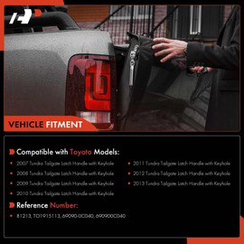 A-Premium Tailgate Handle Compatible with 2007-2013 Toyota Tundra - Textured Black Liftgate Latch Handle w/Keyhole - Replace# 69090-0C040, 690900C040