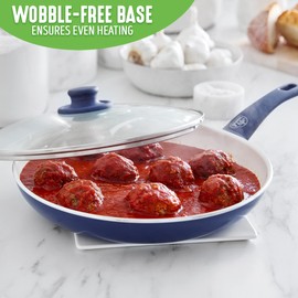 GreenLife Soft Grip Healthy Ceramic Nonstick, 12" Frying Pan Skillet with Lid, PFAS-Free, Dishwasher Safe, Blue