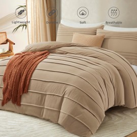 Oli Anderson Khaki Duvet Cover King Size - Pleated King Duvet Cover, 3PCS Soft and Breathable Textured Bedding Set with Zipper Closure(Khaki,104"x90")