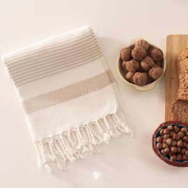 Egeye Donus Premium Luxury Turkish Cotton Hand Towel - Original Series | 45x100cm | 100% Turkish Cotton | Ideal Hair Towels, Gentle Washcloths for Bathroom & Kitchen | Resistant to Shrinking (Beige)