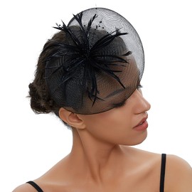 SJTJSPX Fascinators Hat Women's Headpiece Cocktail Tea Party Organza Wedding Church Headpiece Mesh Feathers Clip Elegant Vintage Veil Christmas Birthday Carnival Headband, black
