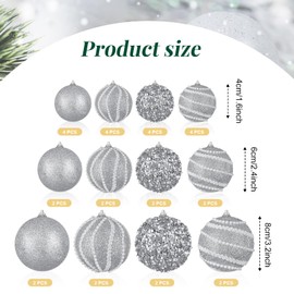 Sonwyoung 32 Pcs Christmas Hanging Balls - 3 Size Glitter Pearl & Sequin Xmas Tree Ornaments Pearl Balls for Thanksgiving Day Xmas Trees Wreath Garland Holiday Party(Silver)