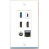 RiteAV USB 3 USB C 2 HDMI Coax Cat7 Wall Plate - 1 Gang [White/White]