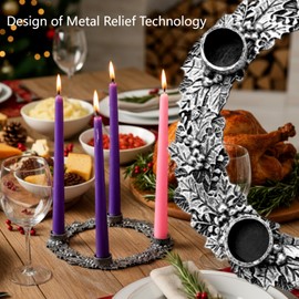 Shellwei Metal Advent Wreath Candle Holder with Holly Berry Leaves 8 Inch Metal Advent Tapper Candleholder Ring Wreath Nativity Candle Holder for Xmas Church Decor (7/8inch Candles Not Included)