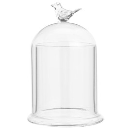 CHGCRAFT Arch Shape Bird Pattern Glass Cloche Dome Cover Terrarium with Glass Base Decorative Display Case for Candle Holder Eternal Flower Plant Garage Kits Display, 4x6.5inch