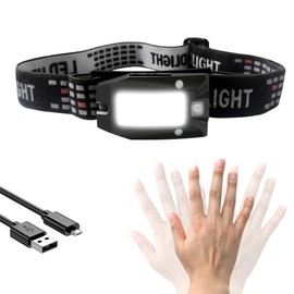 HAUTMEC Headlamp Rechargeable LED Headlamps for Adults 230° Wide Beam with Adjustable Headband for 150 Lumens Head Lamp Waterproof Motion Sensor Head Lights for Running,Fishing,Hiking,Camping