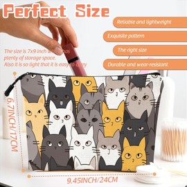Scribesense Makeup Bag Travel Makeup Organizer Waterproof Cosmetic Bag Pouch with Zipper 6.7x9.45in for Women Female Friend Mom - Cute Cartoon Cat Faces Pattern