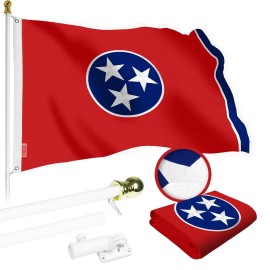 UD_G128 Combo Pack: 5 Ft Tangle Free Spinning Flagpole (White) & Tennessee Flag 2x3 Ft Embroidered 220GSM Spun Polyester, Brass