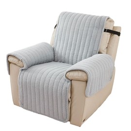 Recliner Chair Cover, Soft Washable Plush Armchair Slipcover, Nonslip Furniture Protector Cover with Tightening Straps and Adjustable Buckles for Kids and Pets (Gray, 55*200cm/21.7*78.7in)