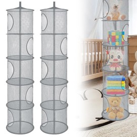 HUSOUE 5 Tier Teddy Storage Hanging Mesh, 2 PCS Foldable Save Space Soft Toy Storage Hanging Toy Storage Basket Net for Teddies Doll Soft Cuddly Toys (Gray)