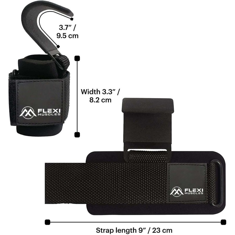 Flexi Muscles Weight Lifting Hooks (Pair) - Heavy-Duty Wrist Straps