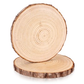 FSWCCK 2 Pack Nature Unfinished Round Wood Slices, 8-9 Inches Wooden Circle, Large Wood Slabs for Weddings Centerpieces Decor and DIY Painting Crafts (8"-9")
