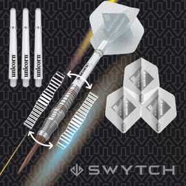 Unicorn Steel Tip Darts Set | Swytch | 80% Natural Tungsten Barrels with Rosso Accents & Rosso Volute Converta Points | 23 g