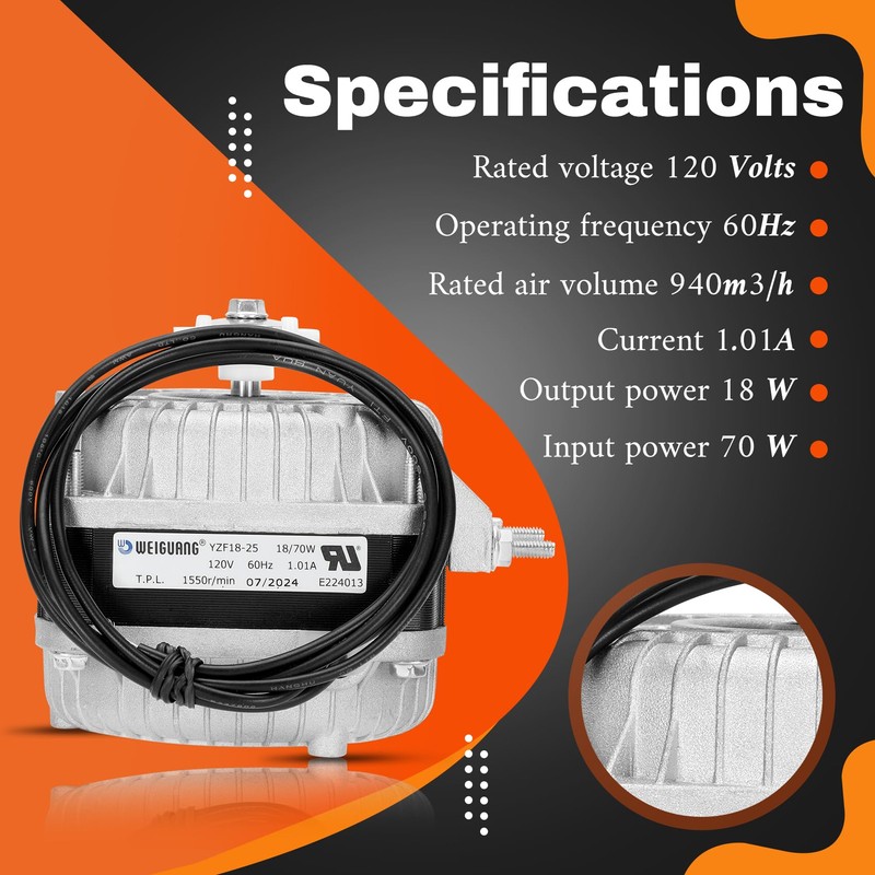 YZF18-25 Fan AC Motor 120V 60HZ 18W 1.01A 1550 r/min,